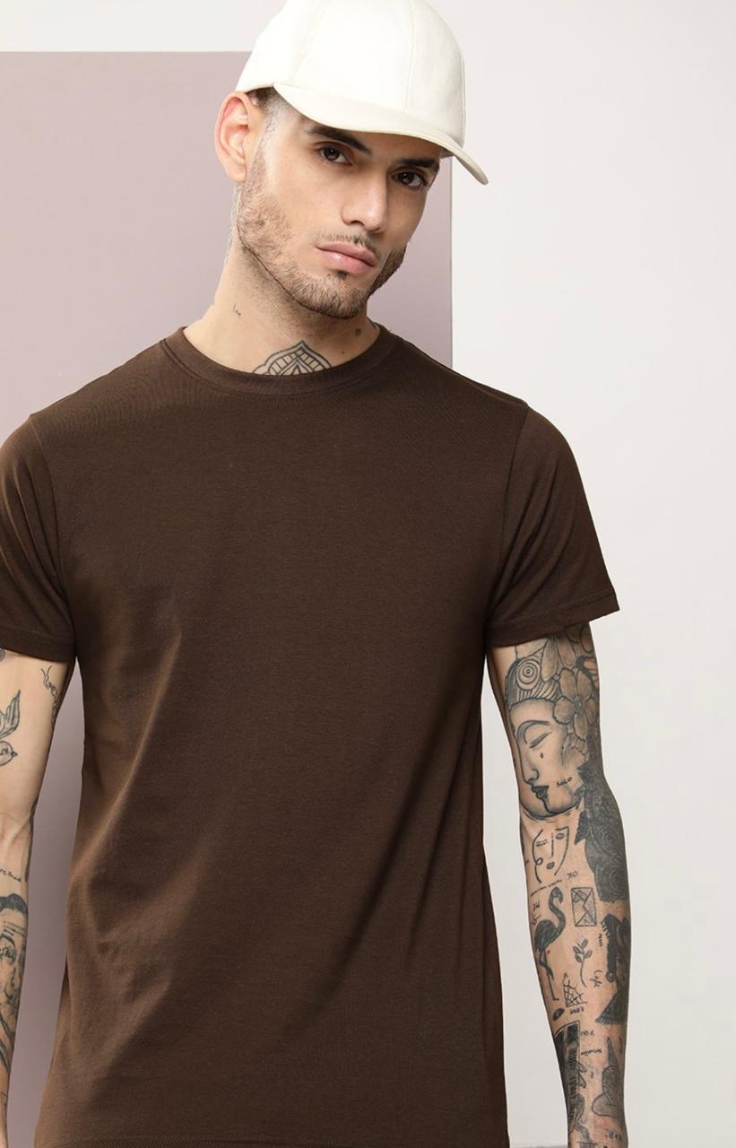 Dark Brown Regular Fit T-shirt for Men