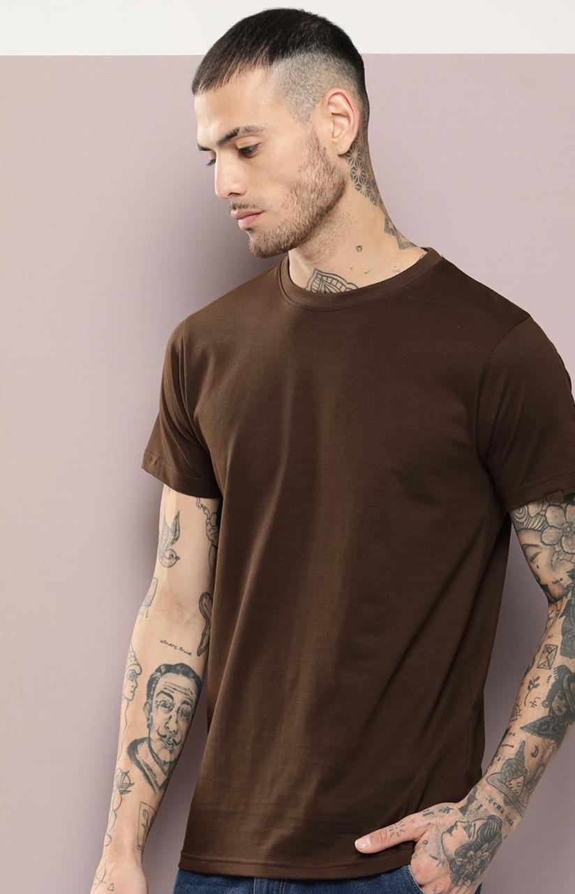 Dark Brown Regular Fit T-shirt for Men