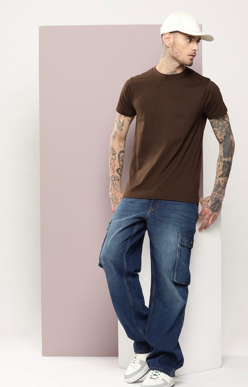 Dark Brown Regular Fit T-shirt for Men